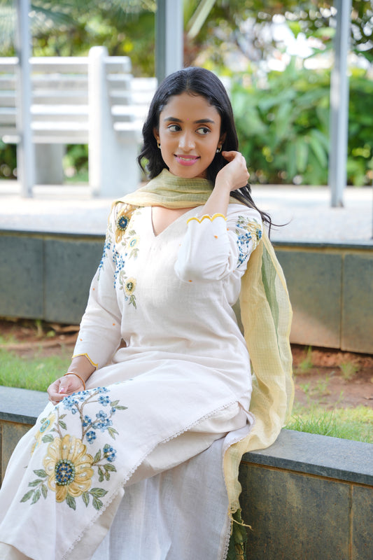 Beige floral printed kurta set