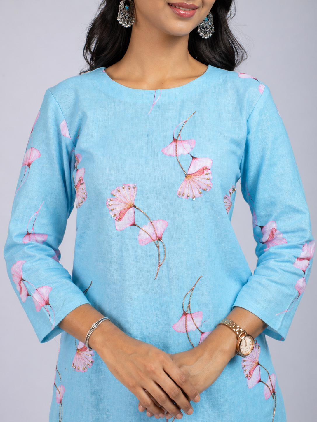 Floral Printed Linen Blend Kurta Set