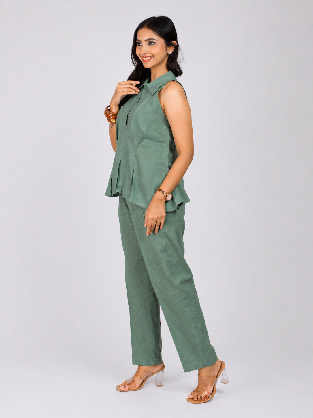 Sage Green Linen Blend Co-ord Set