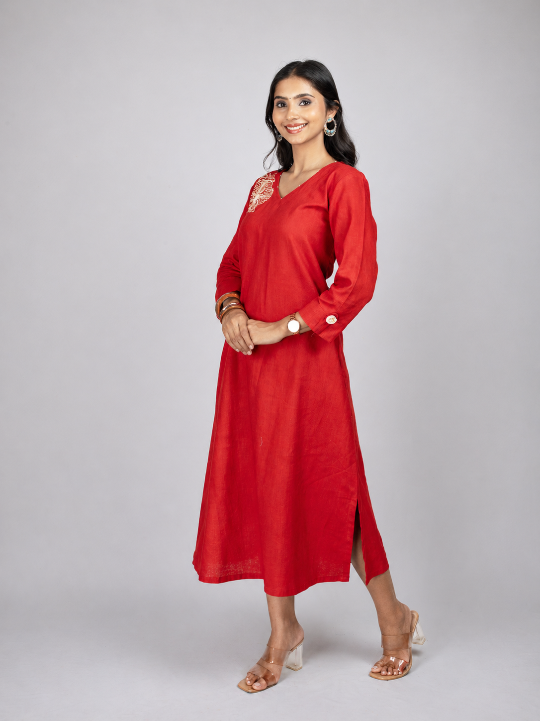 Red Linen Blend Dress