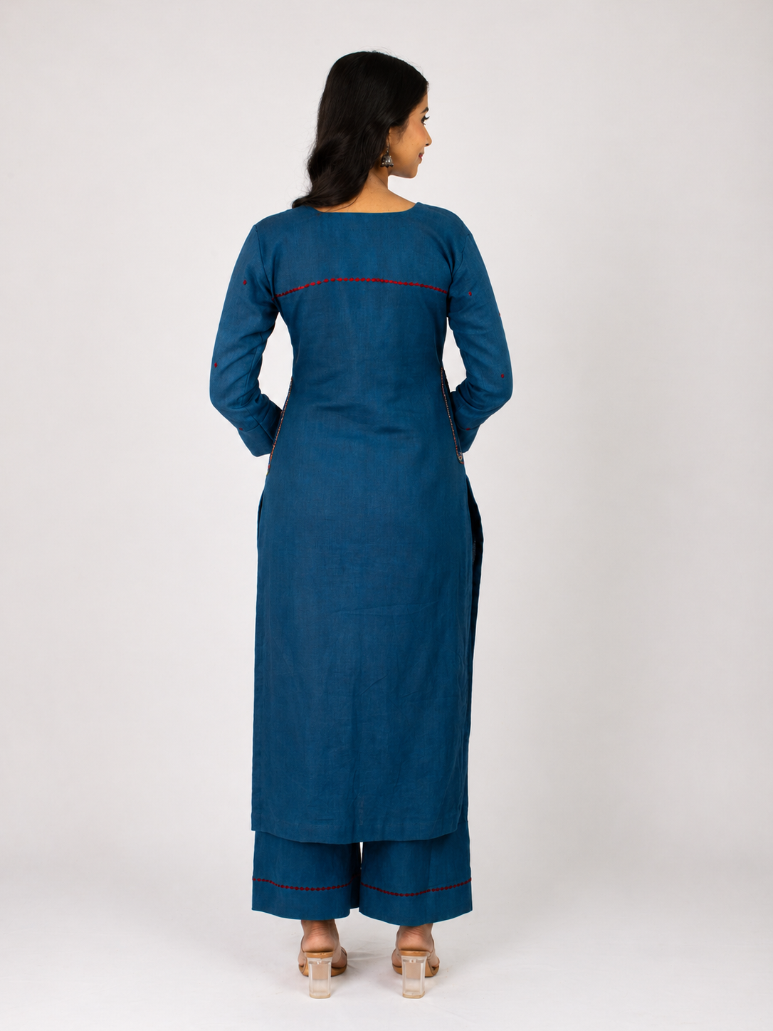 Blue Linen Blend Kurta Set