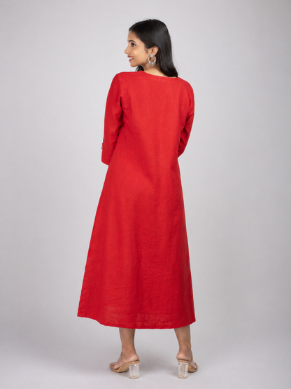 Red Linen Blend Dress