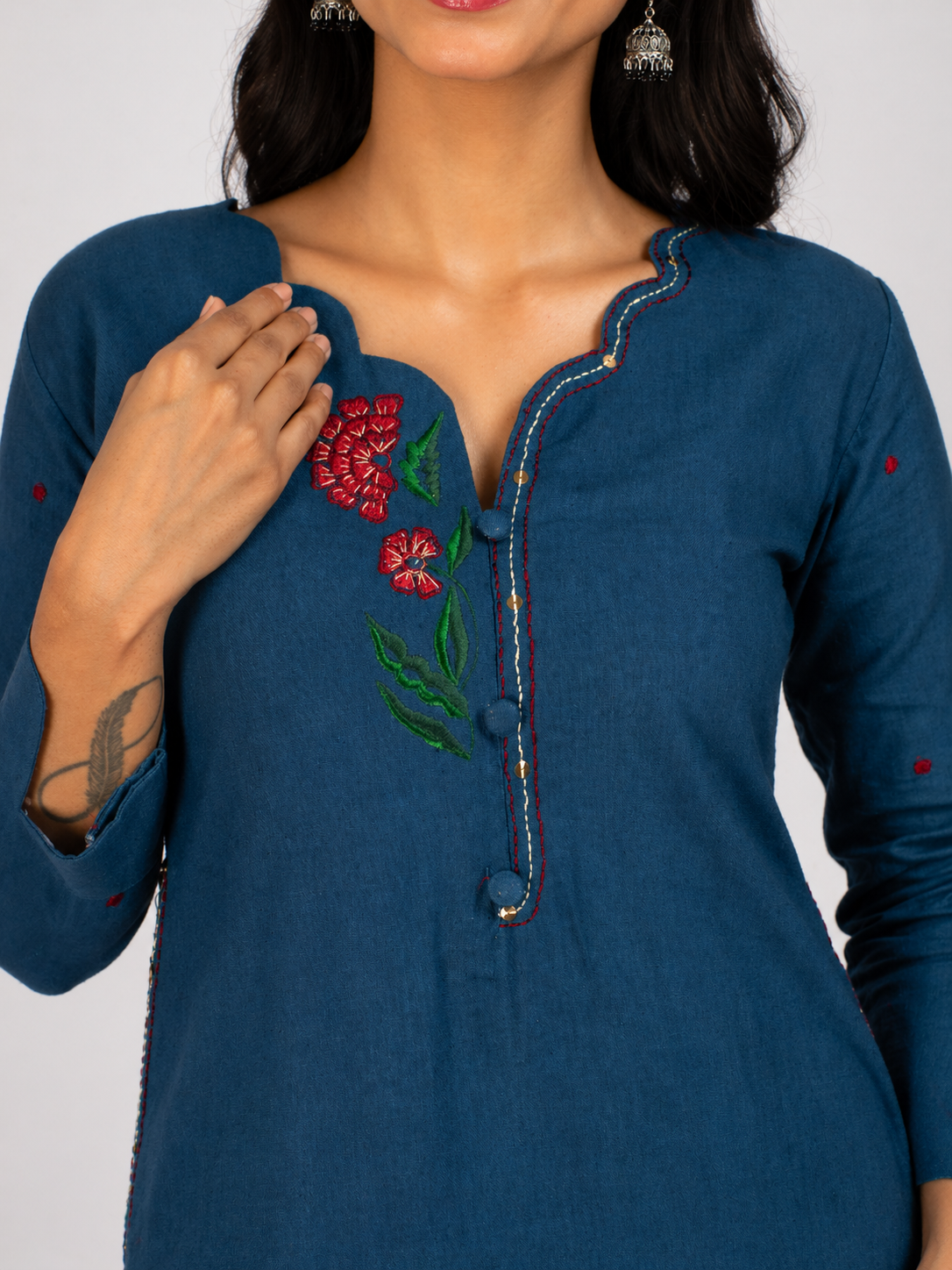 Blue Linen Blend Kurta Set