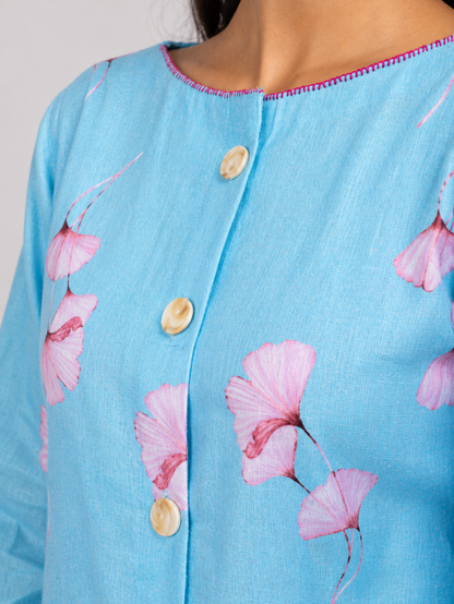 Sky Blue Linen Blend Tunic