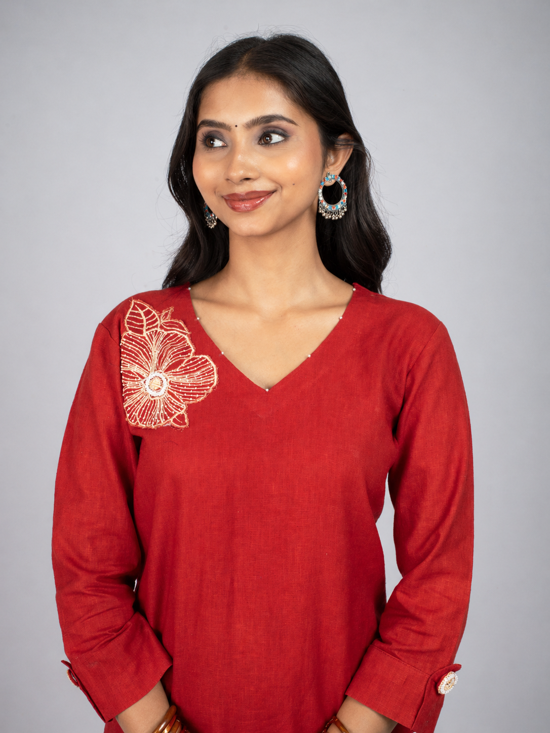 Red Linen Blend Dress
