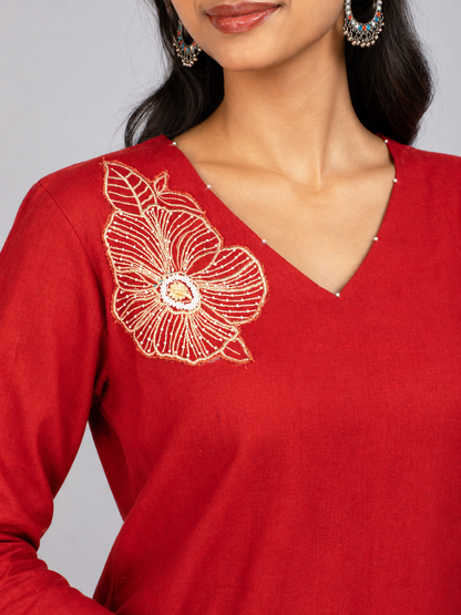 Red Linen Blend Dress