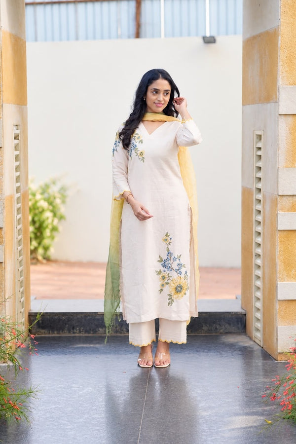 Beige floral printed kurta set