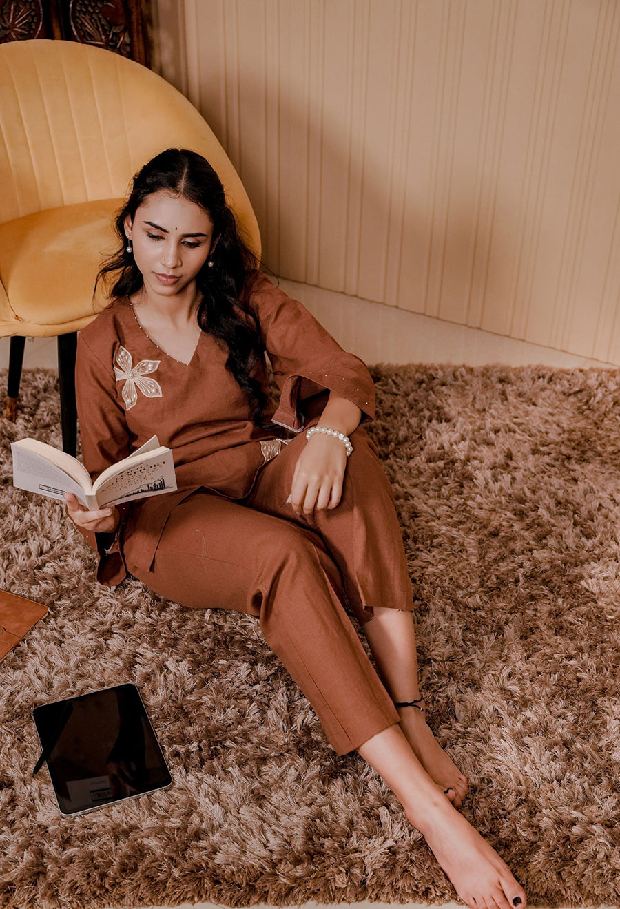 Brown Linen Blend Co-ord Set