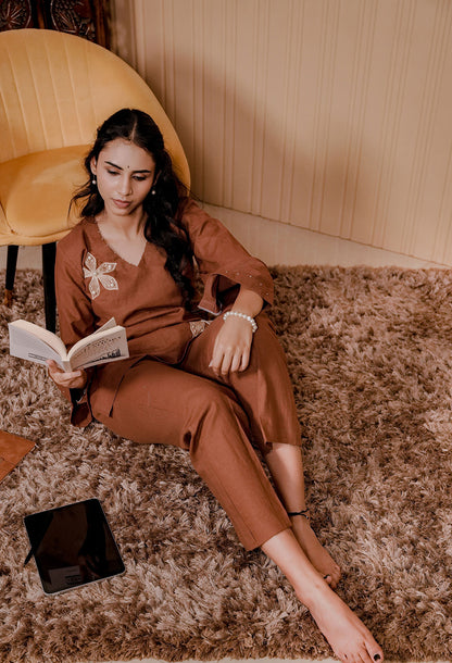 Brown Linen Blend Co-ord Set