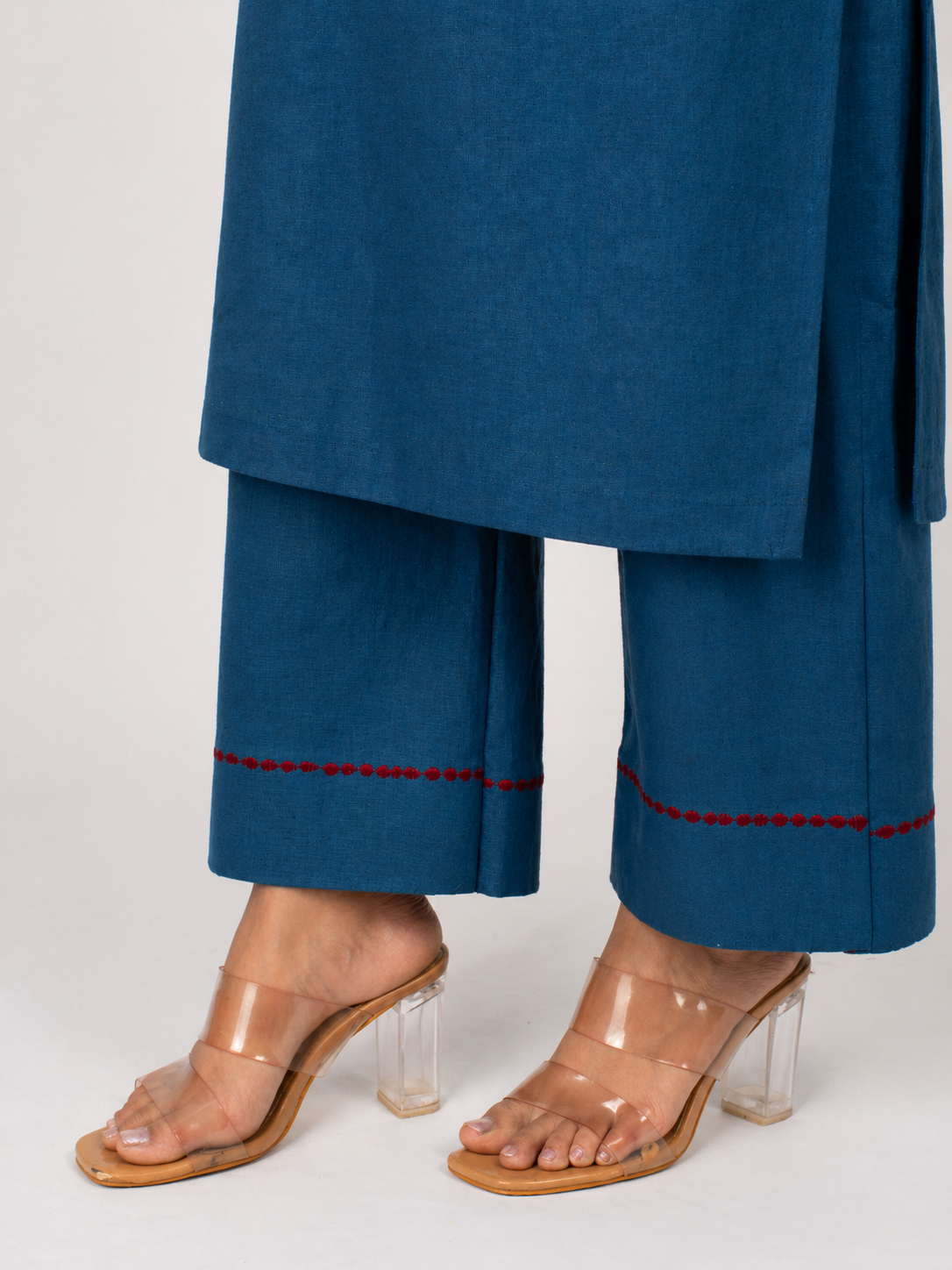 Blue Linen Blend Kurta Set