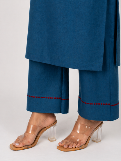 Blue Linen Blend Kurta Set