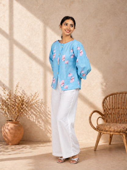 Sky Blue Linen Blend Tunic