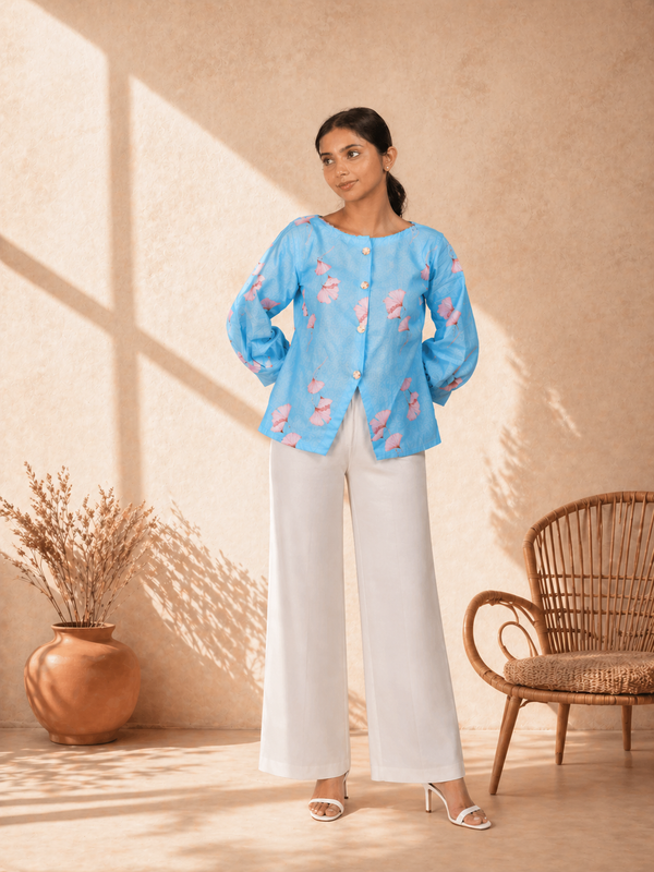 Sky Blue Linen Blend Tunic