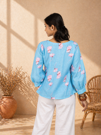 Sky Blue Linen Blend Tunic