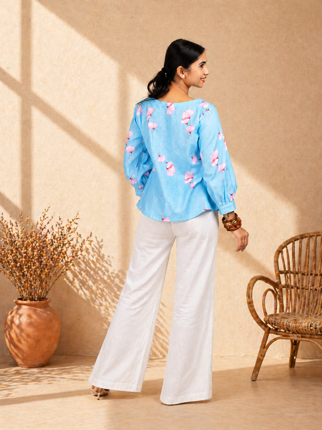 Sky Blue Linen Blend Tunic