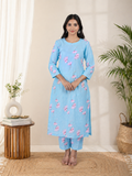 Floral Printed Linen Blend Kurta Set