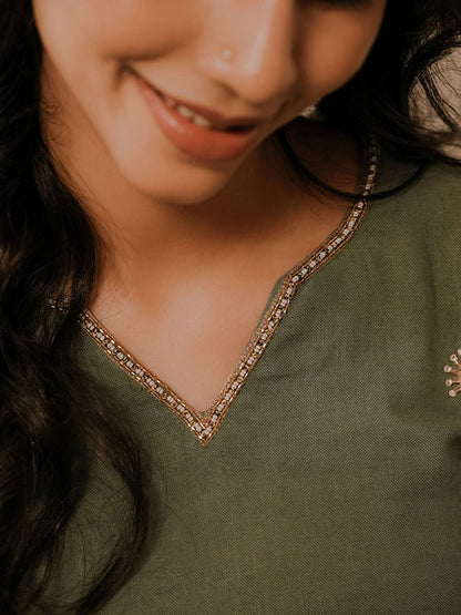 Olive Green Kurta Set 3Pcs