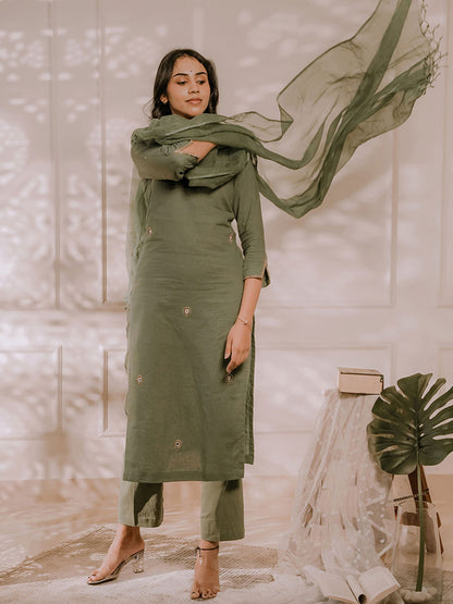 Olive Green Kurta Set 3Pcs