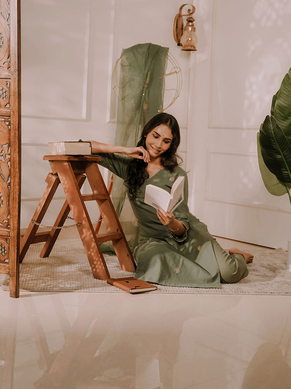 Olive Green Kurta Set 3Pcs