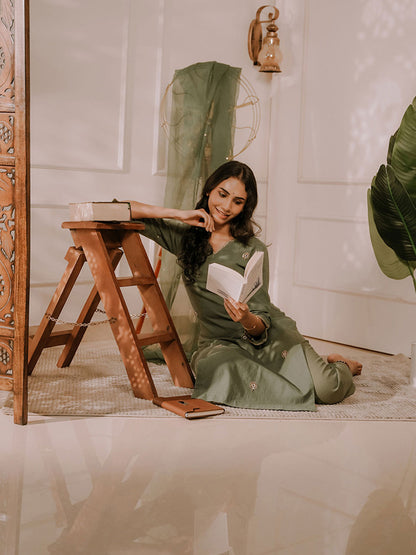 Olive Green Kurta Set 3Pcs