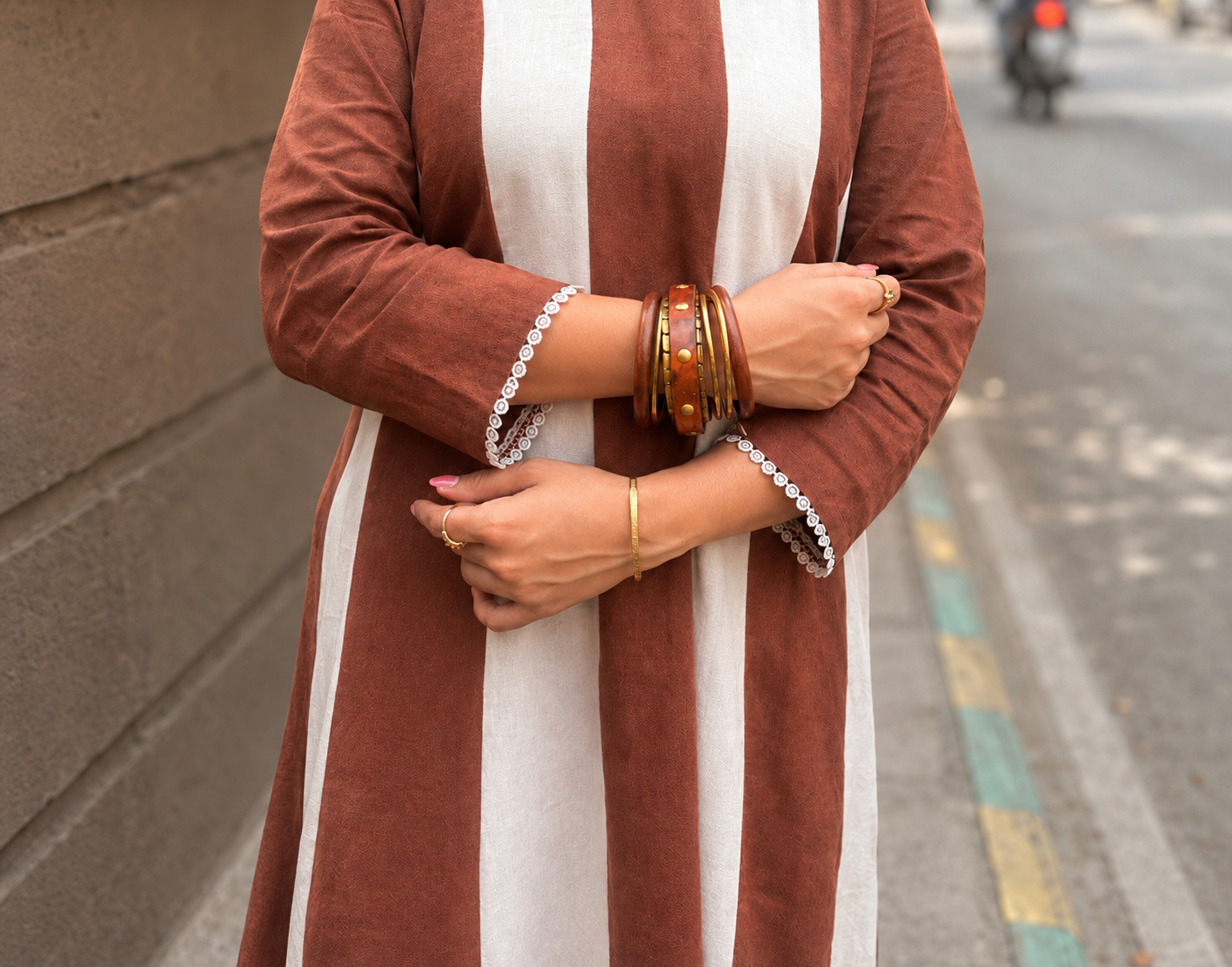 Rust and Ivory Striped Linen Dress