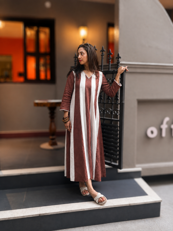 Rust and Ivory Striped Linen Dress