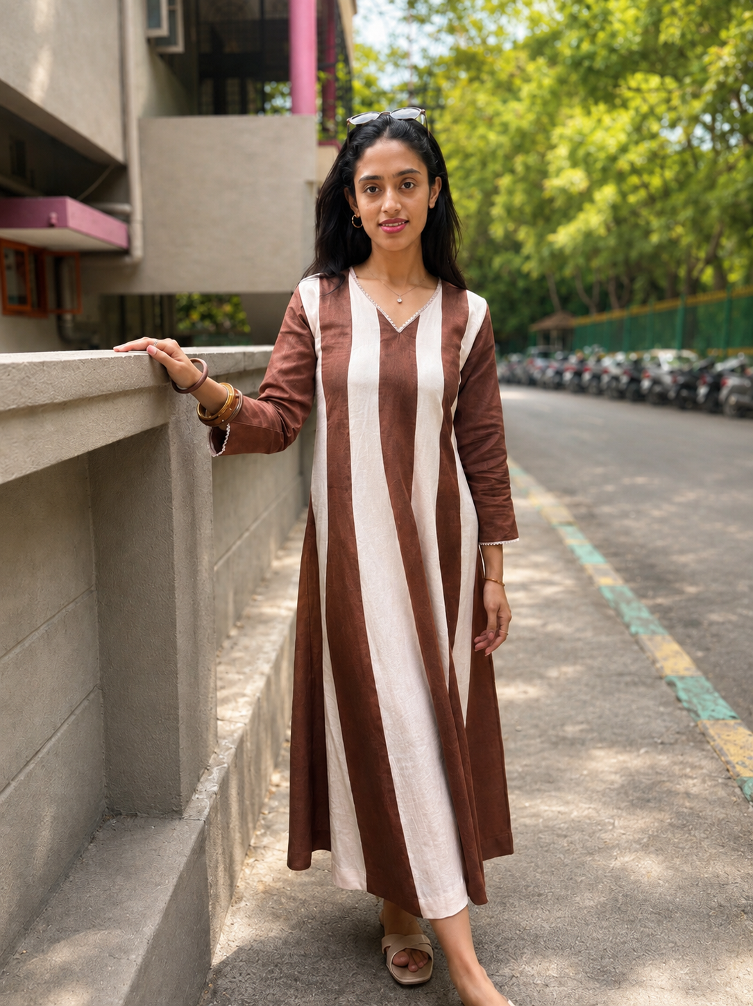 Rust and Ivory Striped Linen Dress