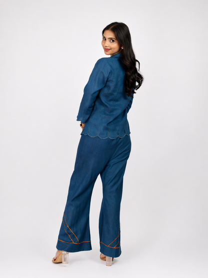 Blue Linen Blend Co-ord Set