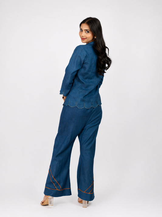 Blue Linen Blend Co-ord Set
