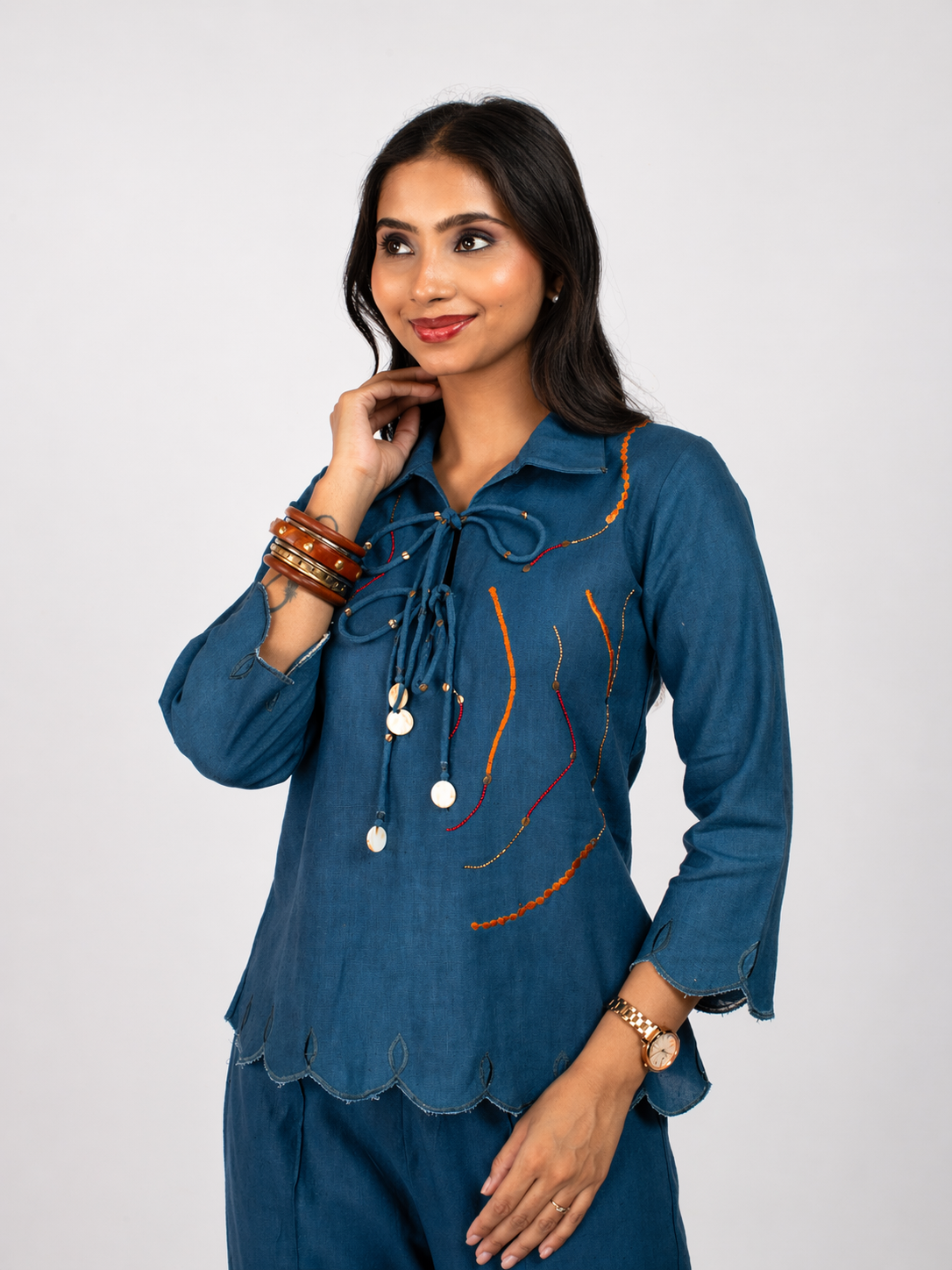 Blue Linen Blend Co-ord Set